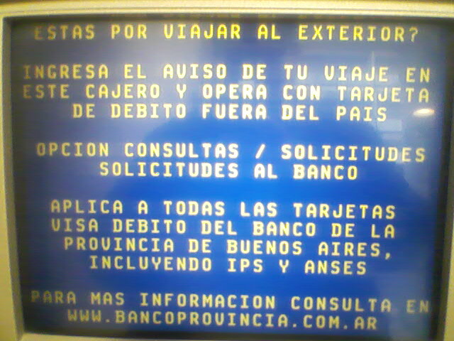 Desopilante, mientras Scioli y Pulti defienden el turismo tratando de captar votos, desde los cajeros del Banco de la Provincia, ofrecen todas las opciones para viajar al exterior. Otro tanto hace Aerolíneas Argentinas, con vuelos a Brasil y el Caribe. No sería de extrañar que el 28 de octubre, tras las elecciones los argentinos, ya no puedan viajar al exterior debido al déficit de la balanza en turismo.