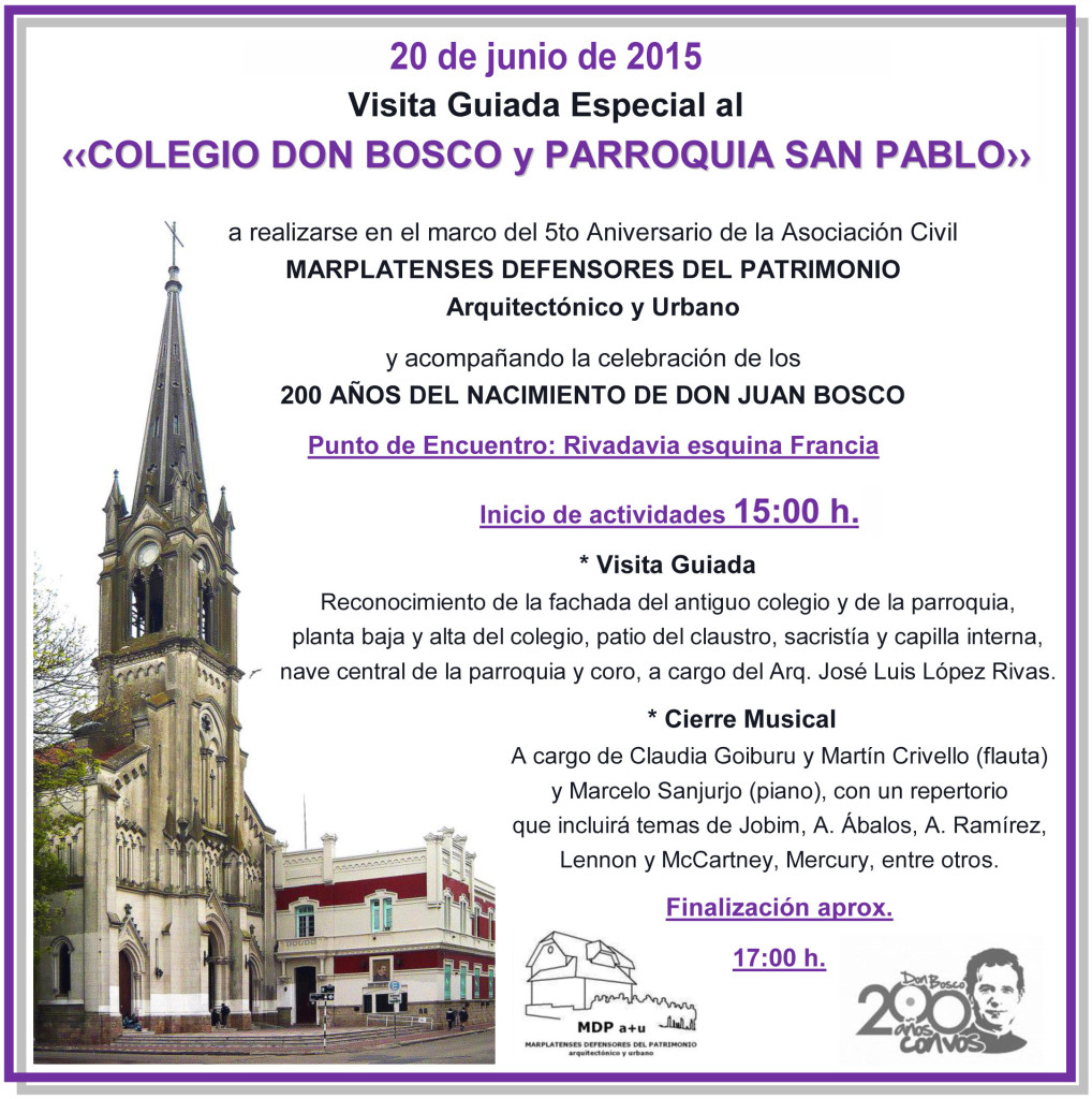 MDP a+u invita a visita guiada especial al Colegio Don Bosco-Parroquia San Pablo