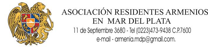 Residentes armenios en Mar del Plata realizarán este domingo festejos patrios