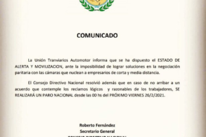 El principal gremio de choferes de colectivos amenazó con un paro para el viernes