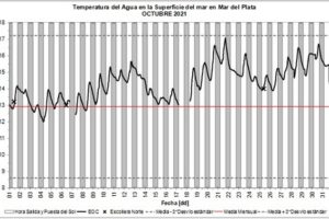 En octubre la temperatura del mar promedió los 14,4 grados