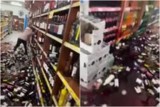 Una joven tras ser despedida destrozó la góndola de vinos de un supermercado tras ser despedida