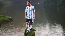 Locura por Lionel Messi en India: colocaron una gigantografía del argentino en medio de un río