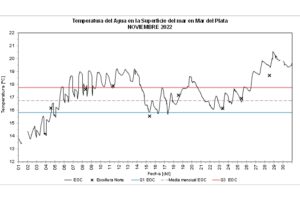 La temperatura del mar durante noviembre promedió los 17,5°C