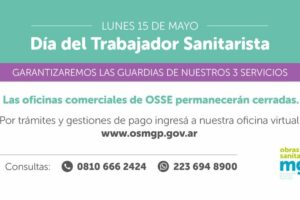 Por el Día del Trabajor Sanitarista las oficinas de OSSE permanecerán cerradas