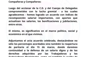 Arreglo de municipales: Cobran en abril lo adeudado desde 2023; La inflación estimada 40 % en 2 meses