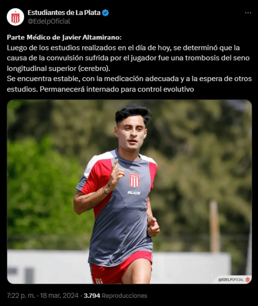 La salud de Altamirano tras convulsionar en Estudiantes-Boca: últimas noticias