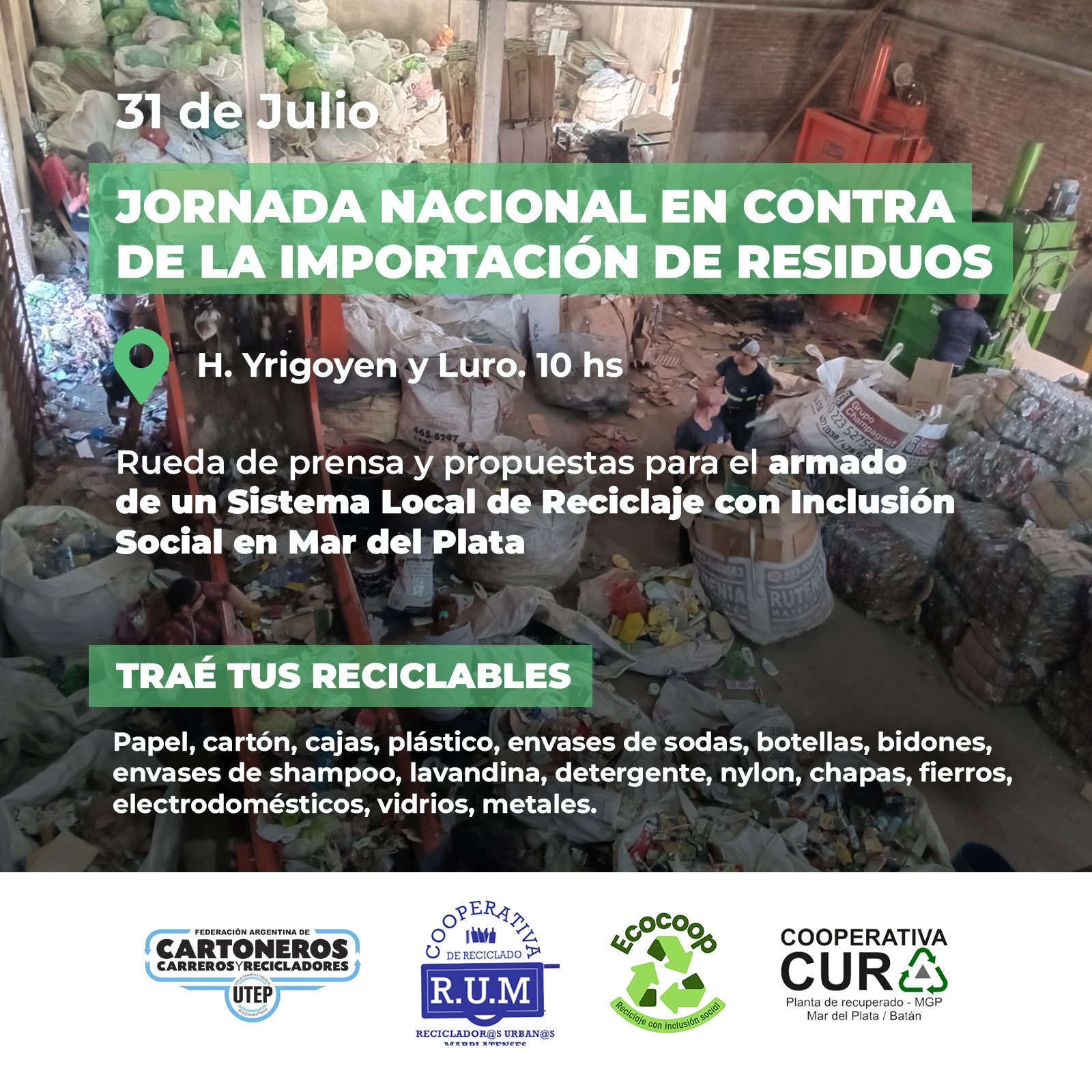 Jornada de Protesta Cartonera frente al Municipio con recepción de material reciclable