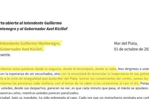 Inseguridad: Dura carta pública a Montenegro y Kicillof: Basta de inoperancia y planes que no se cumplen