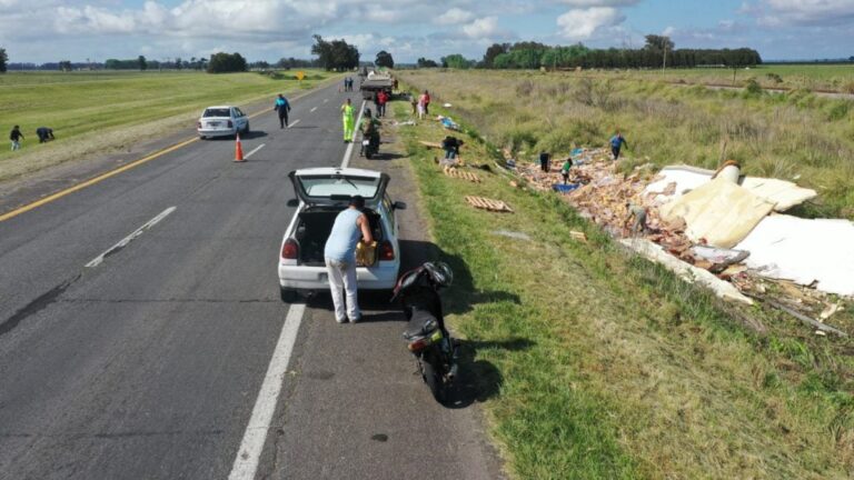 Volcó un camión que transportaba pollos por la ruta 2 y conductores frenaron para robárselos