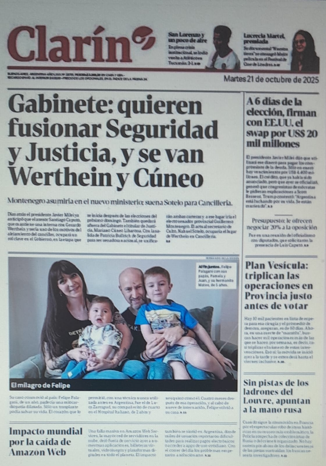 El día que Montenegro llegó a la tapa de Clarín como futuro ministro de Justicia y Seguridad