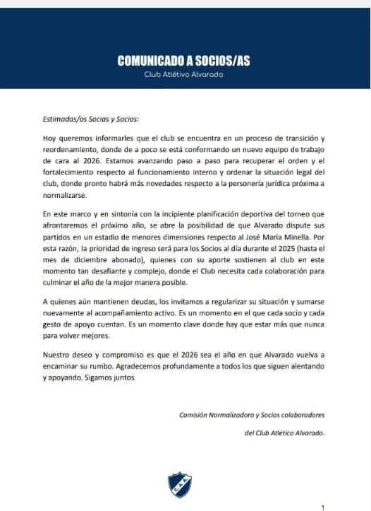 Alvarado informó a sus socios que busca cancha y Kimberley dijo que no es «opción»