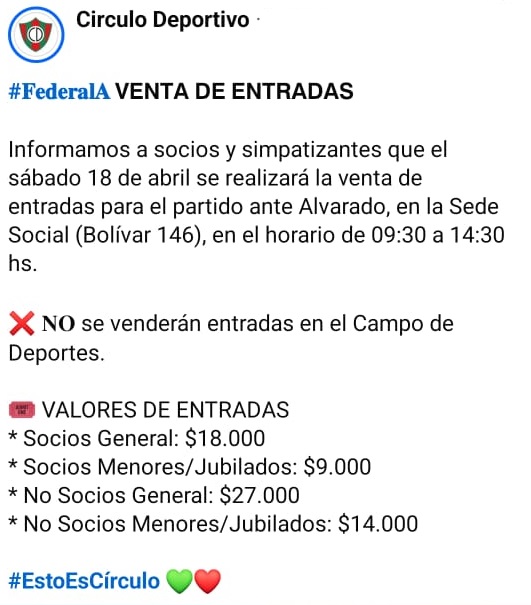 Círculo – Alvarado y un servicio gratuito de streaming ante la prohibición de público visitante