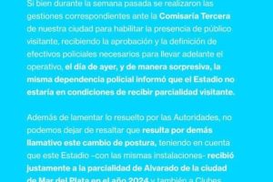 Alvarado, como en Rawson, se queda sin compañia de sus hinchas en Madryn
