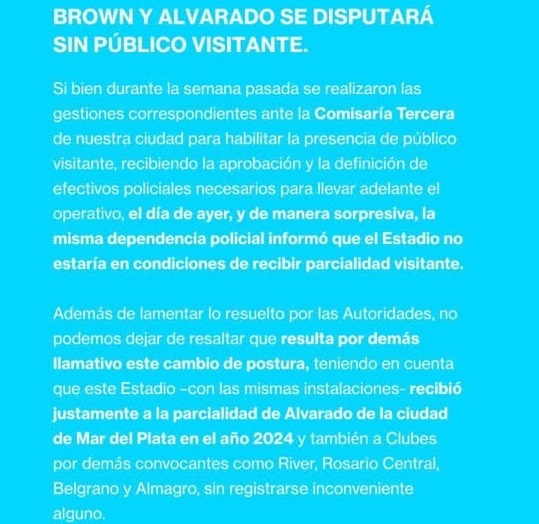Alvarado, como en Rawson, se queda sin compañia de sus hinchas en Madryn