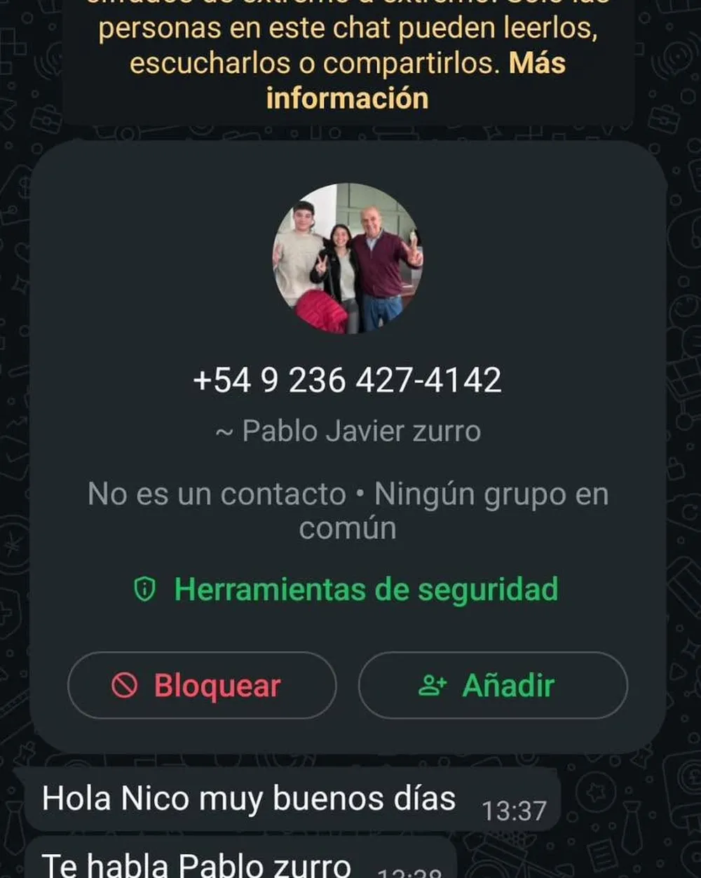 «Alerta por estafa»: en cuenta trucha de WhatsApp se hacen pasar por el intendente de Pehuajó