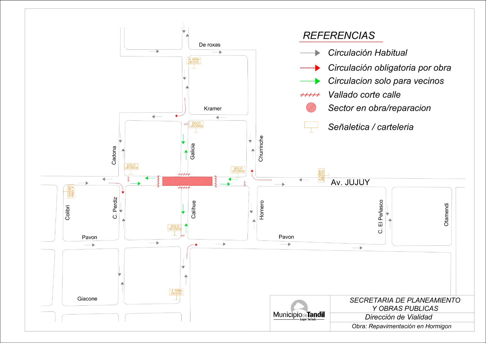 Corte total de tránsito desde el lunes en avenida Jujuy y Galicia por la reconstrucción de la bocacalle